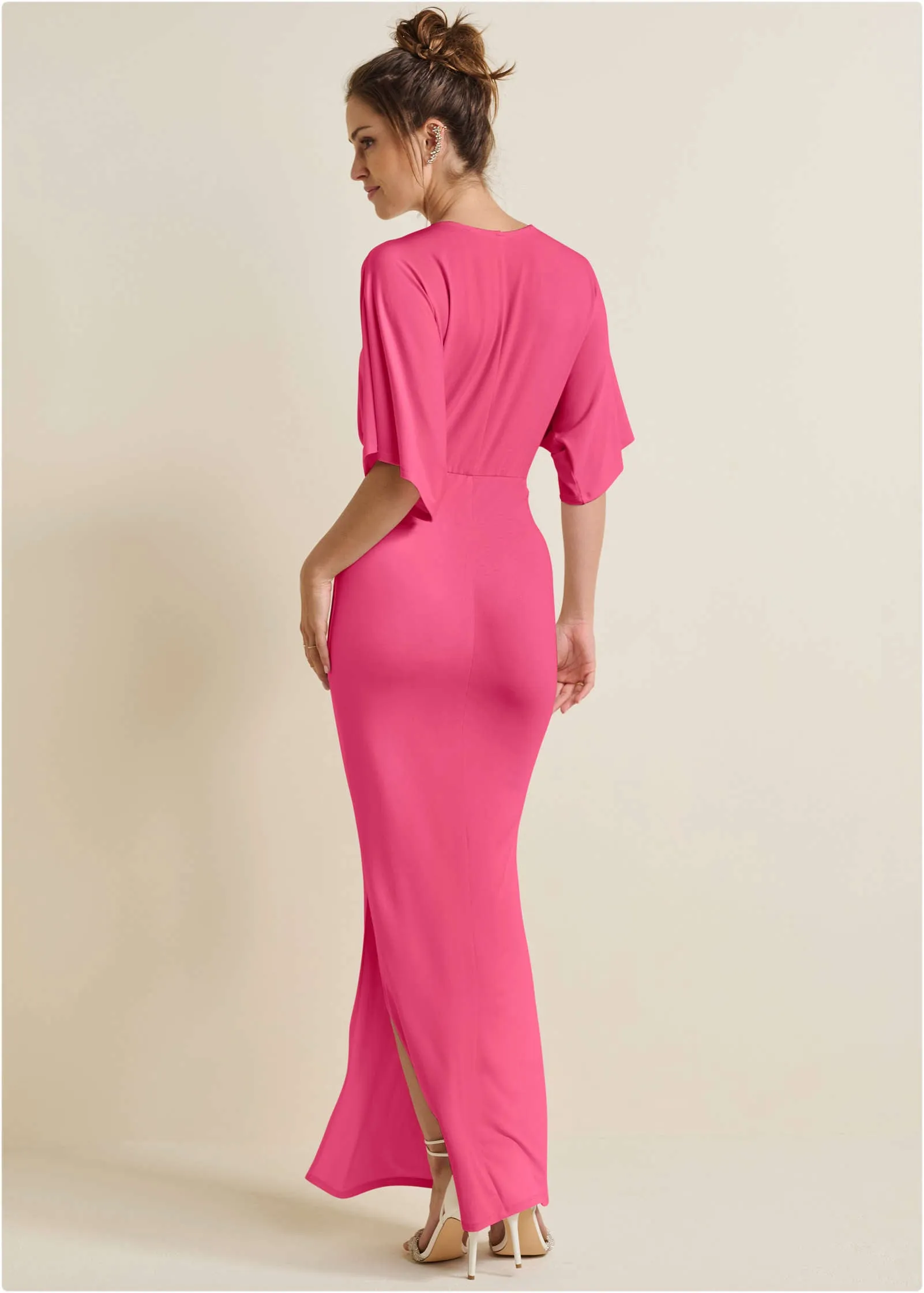 Drape Sleeve Maxi Dress - Hot Pink