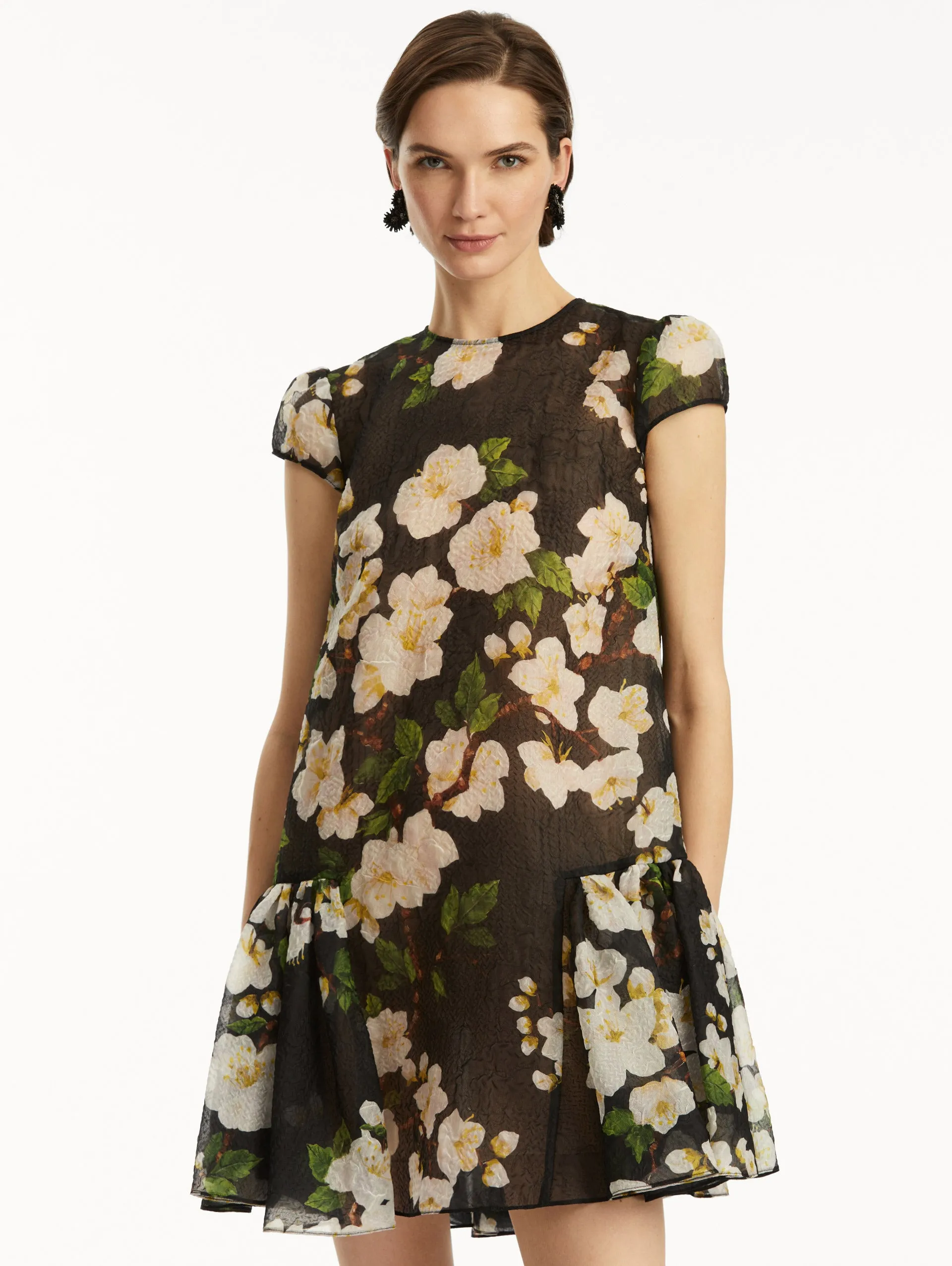 Drop-Waist Cherry Blossom Cloqu Dress