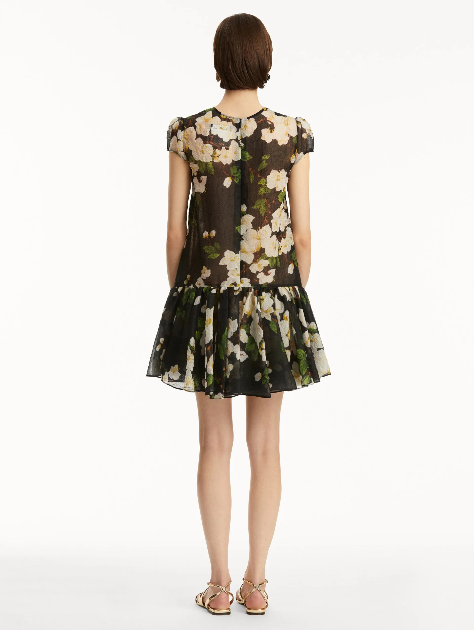 Drop-Waist Cherry Blossom Cloqu Dress