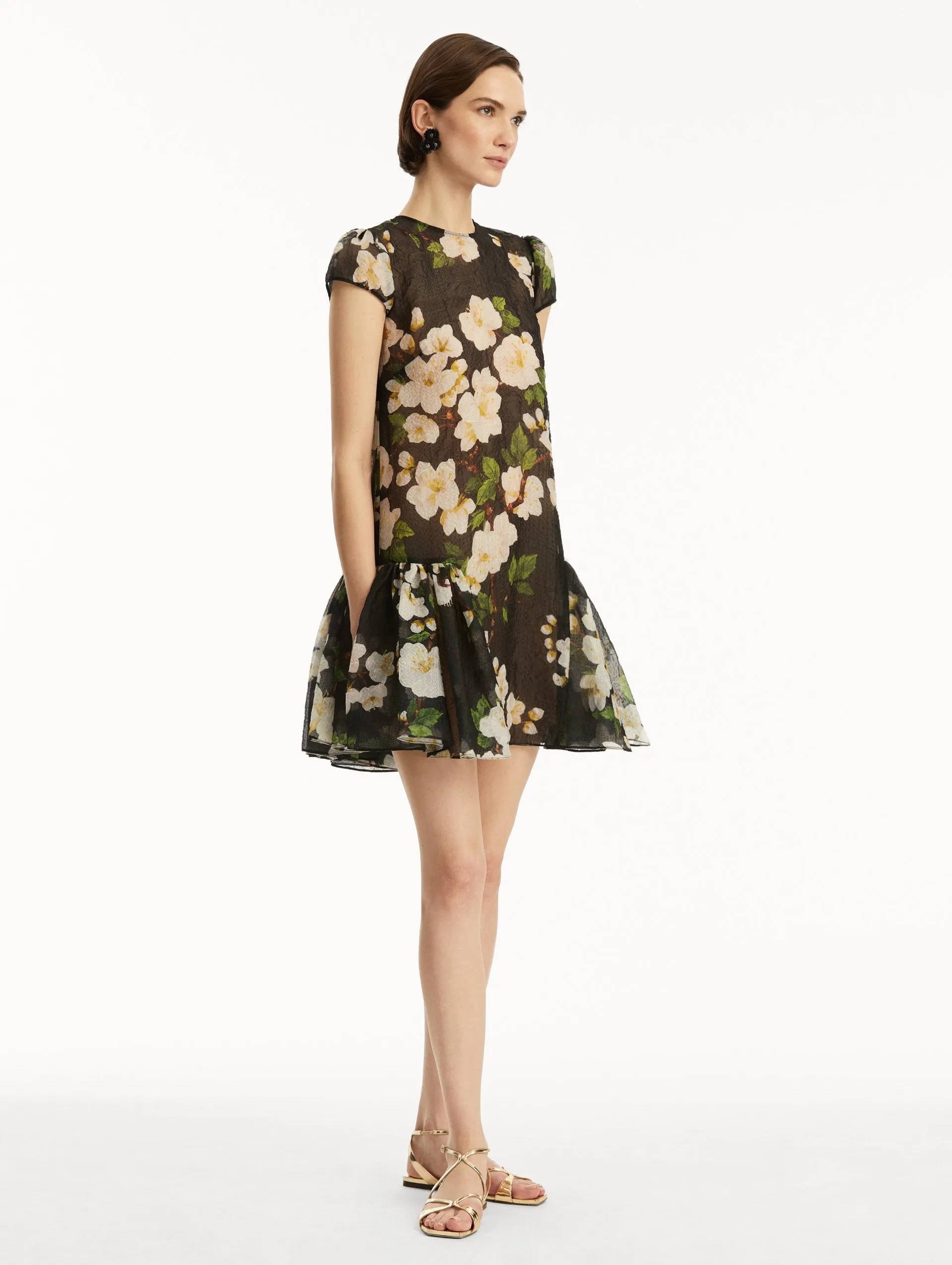 Drop-Waist Cherry Blossom Cloqu Dress