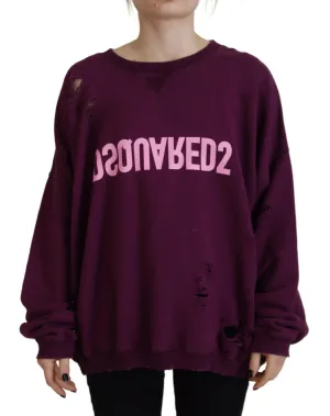 Dsquared Cotton Distressed Printed Long Sleeve Women's Sweater (Pre-Owned)