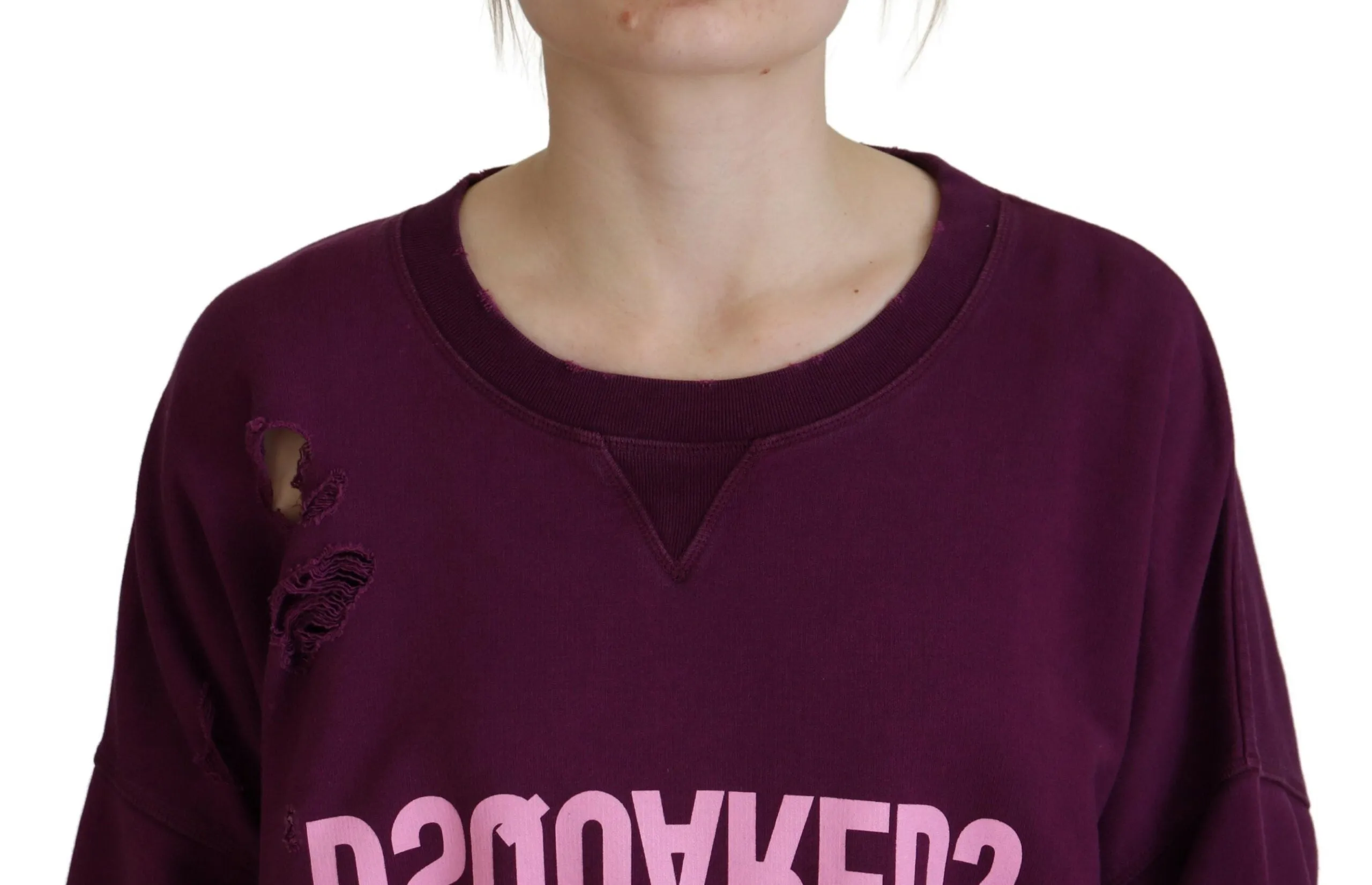Dsquared Cotton Distressed Printed Long Sleeve Women's Sweater (Pre-Owned)
