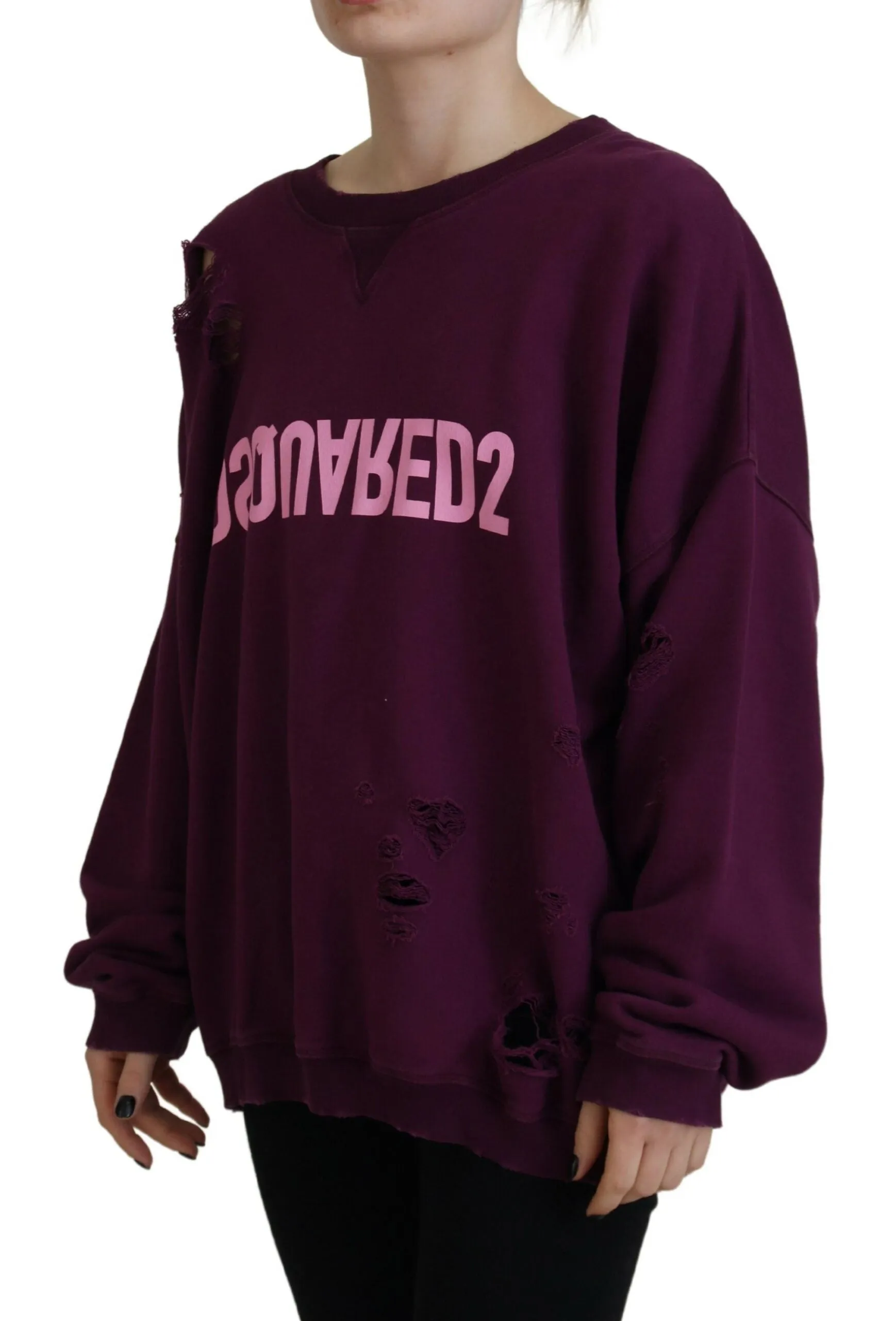 Dsquared Cotton Distressed Printed Long Sleeve Women's Sweater (Pre-Owned)