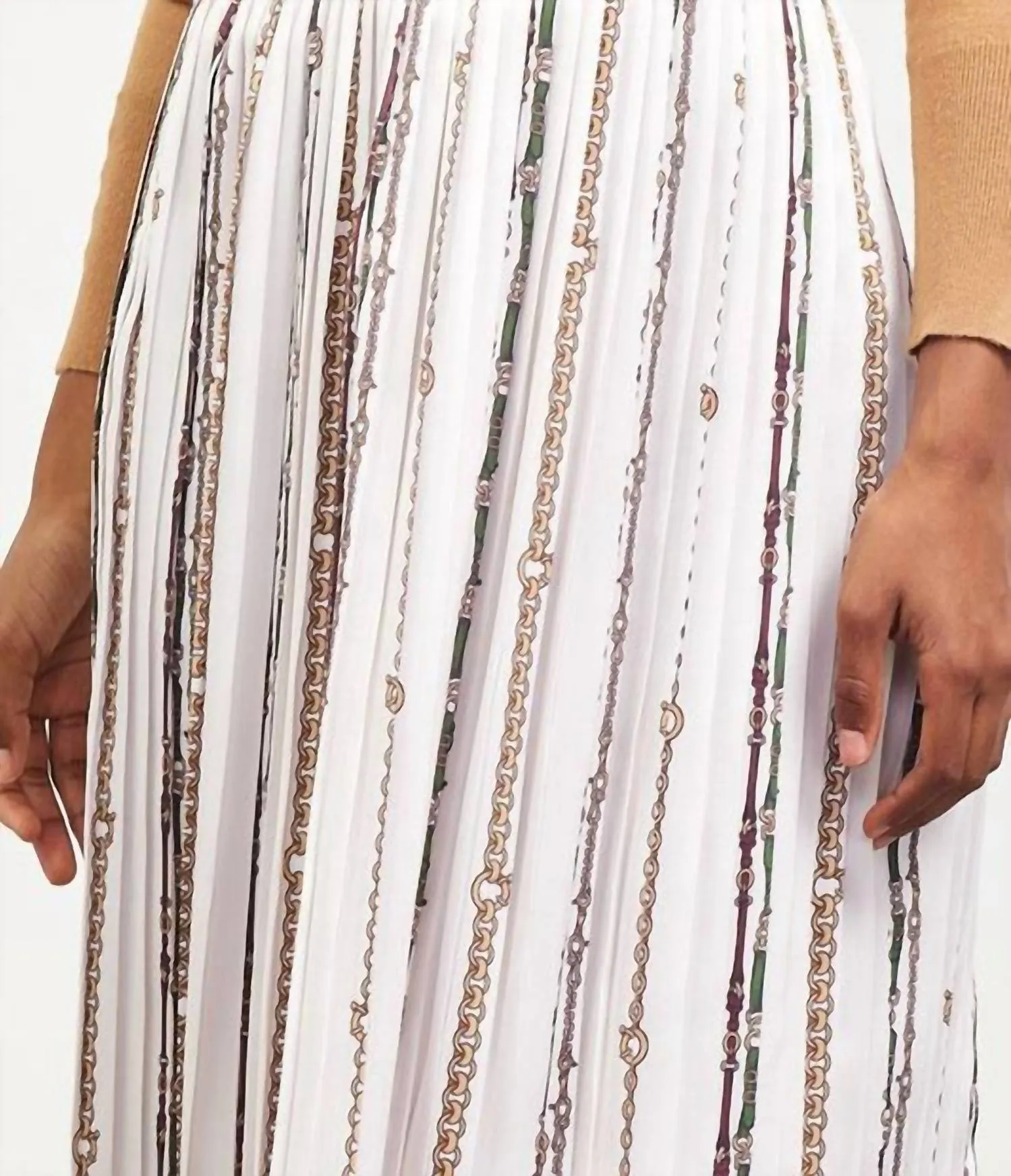 Elastic Waistband Pleated Skirt In Ivory/multi