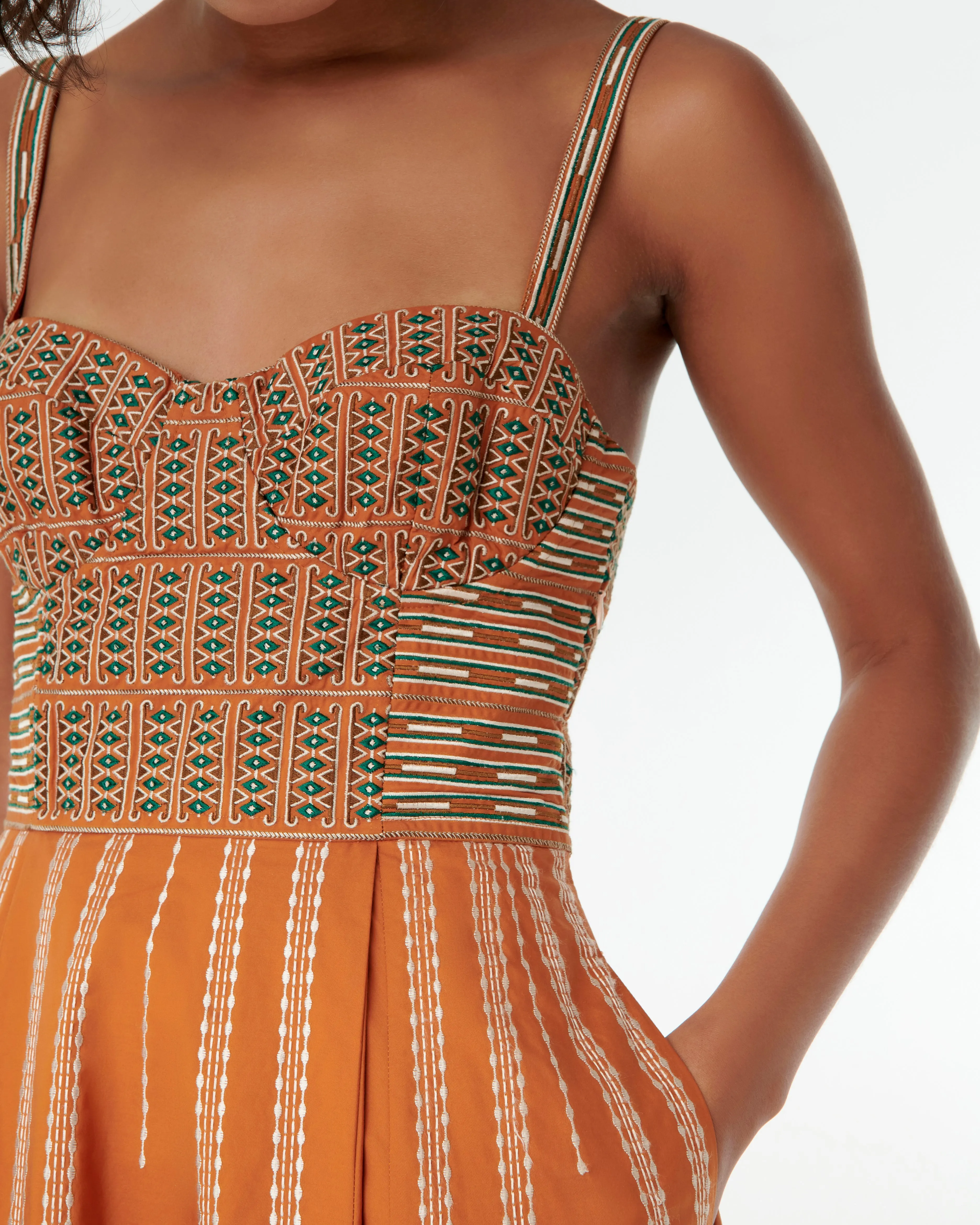Elida Dress with Backgammon Embroidery