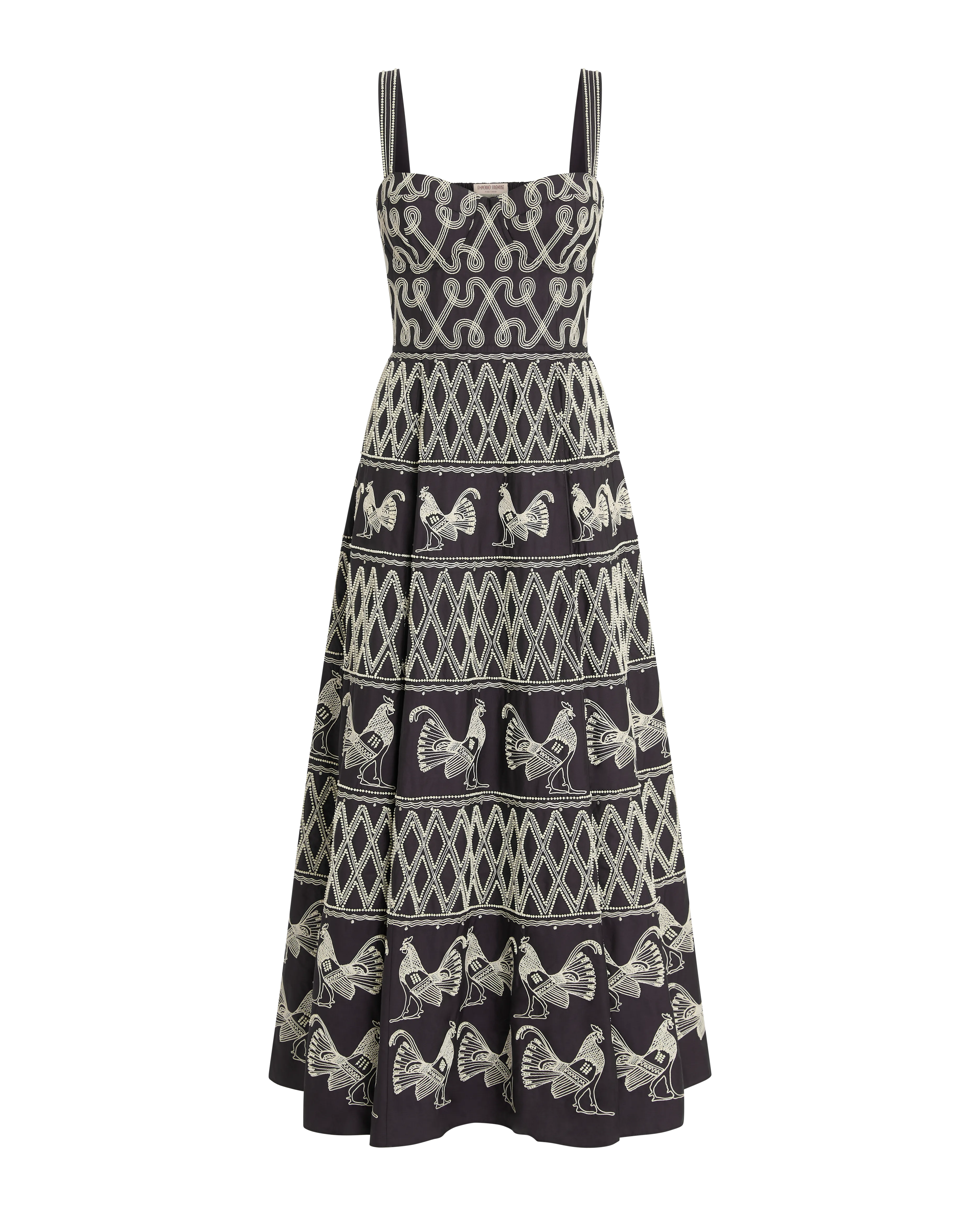 Elida Dress with Greek Rooster Embroidery
