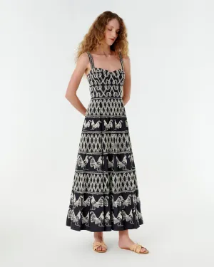 Elida Dress with Greek Rooster Embroidery