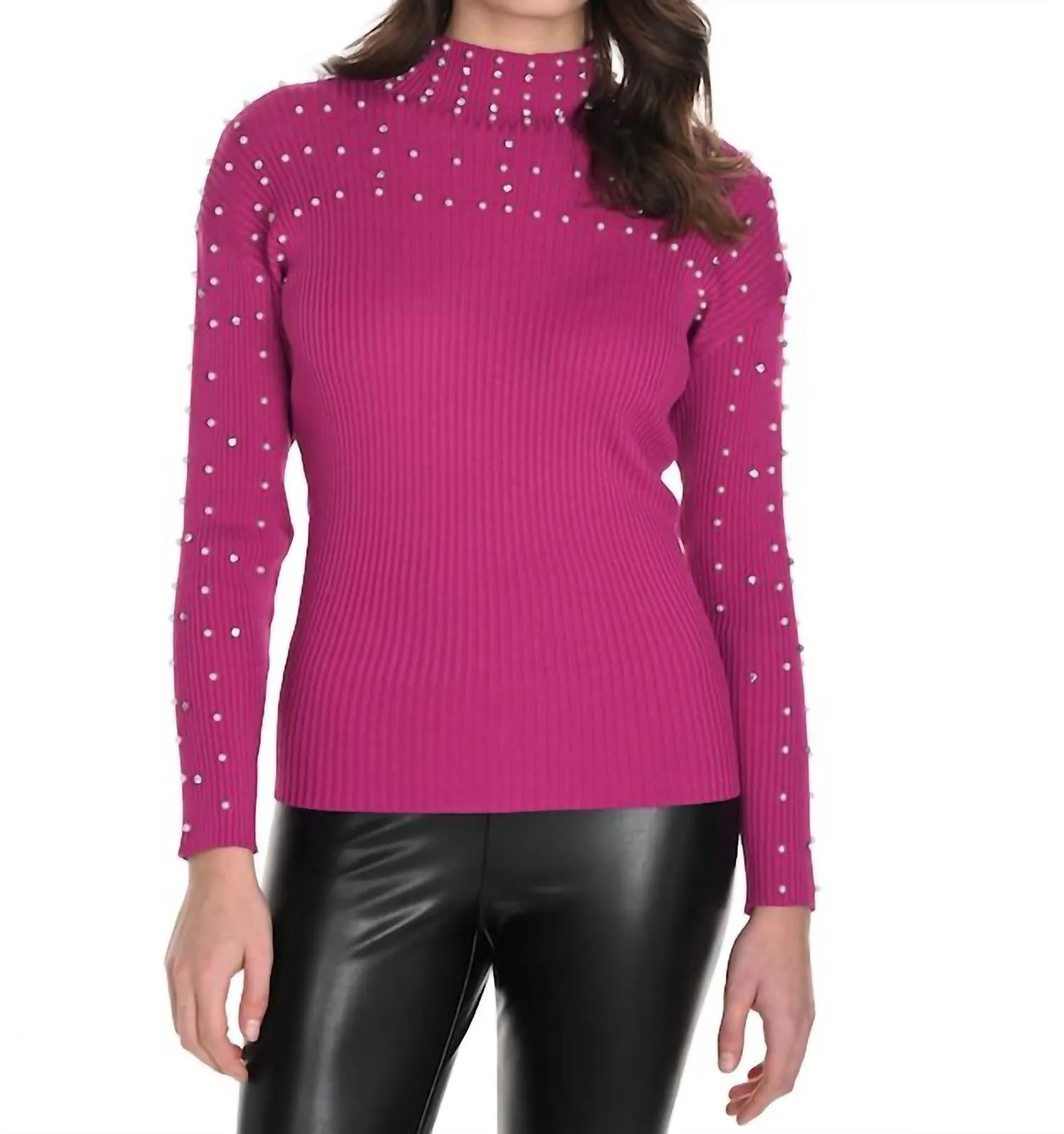 Embellished Knit Top Sweater In Fuchsia