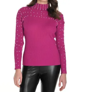 Embellished Knit Top Sweater In Fuchsia