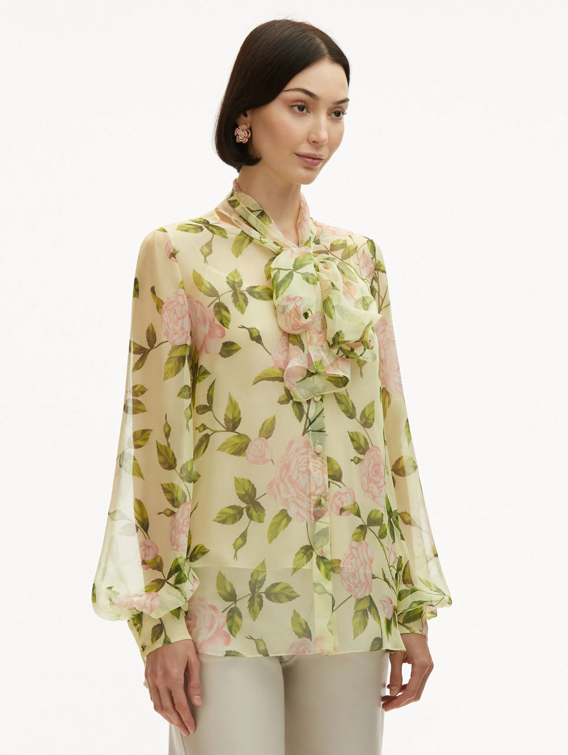 English Rose Silk Chiffon Blouse