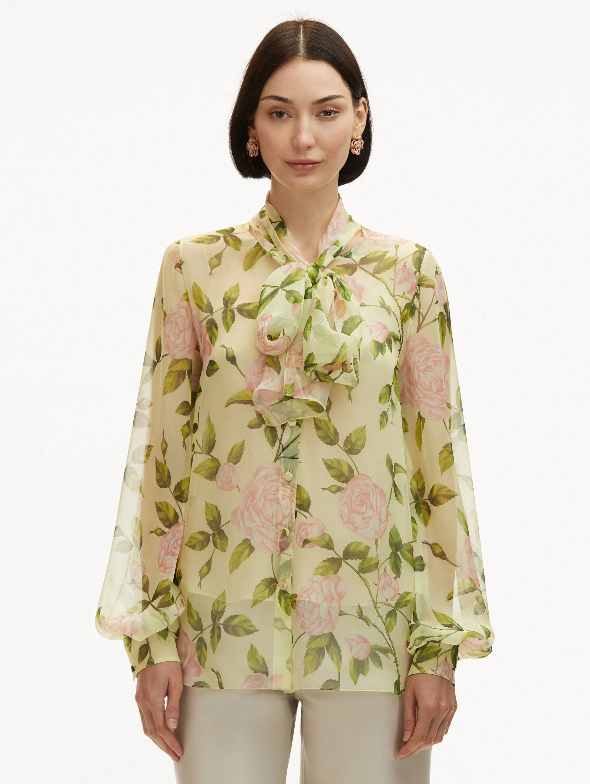 English Rose Silk Chiffon Blouse