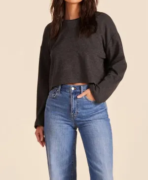 Everyday Drop Shoulder Pullover Top In Dark Grey