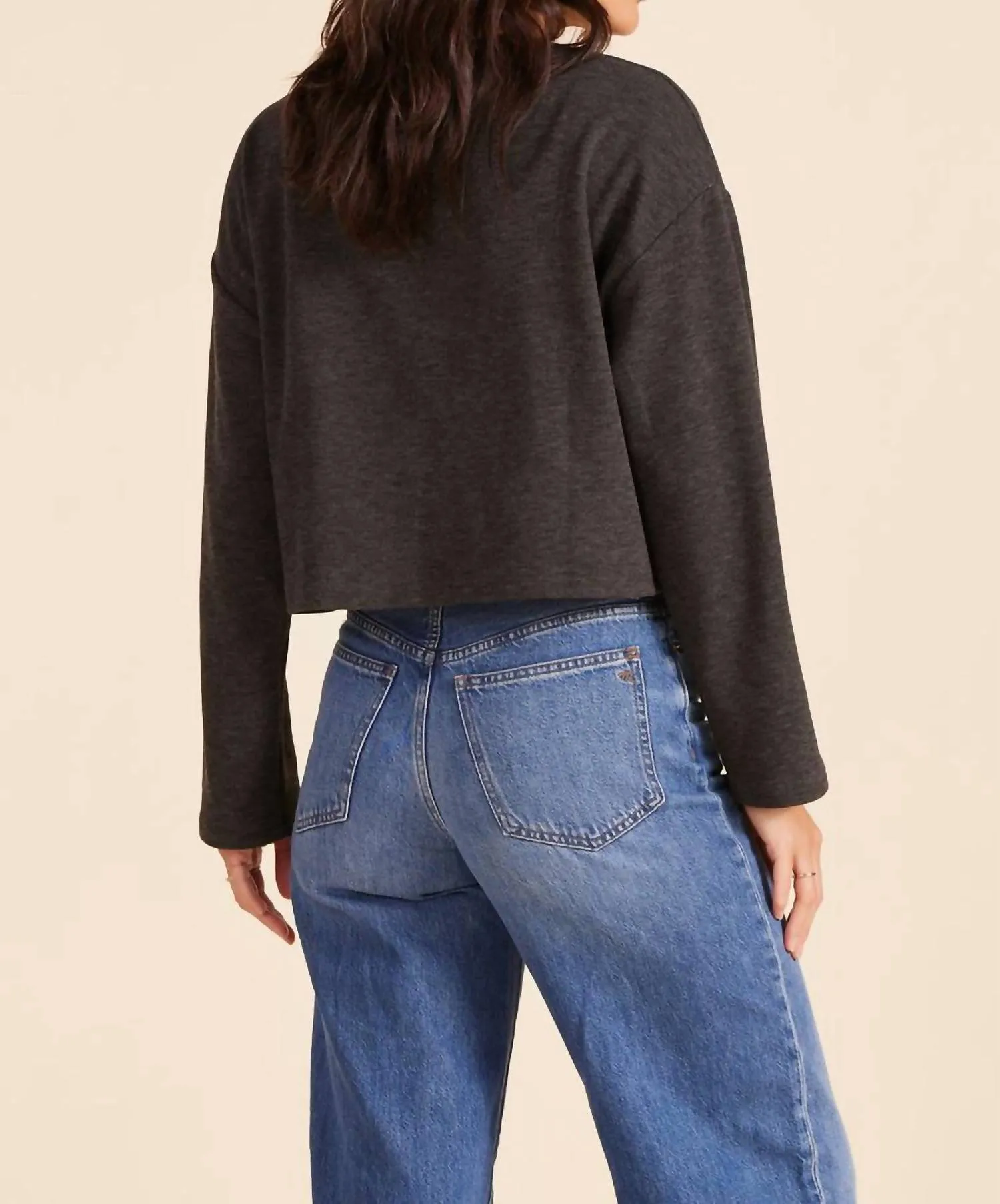Everyday Drop Shoulder Pullover Top In Dark Grey
