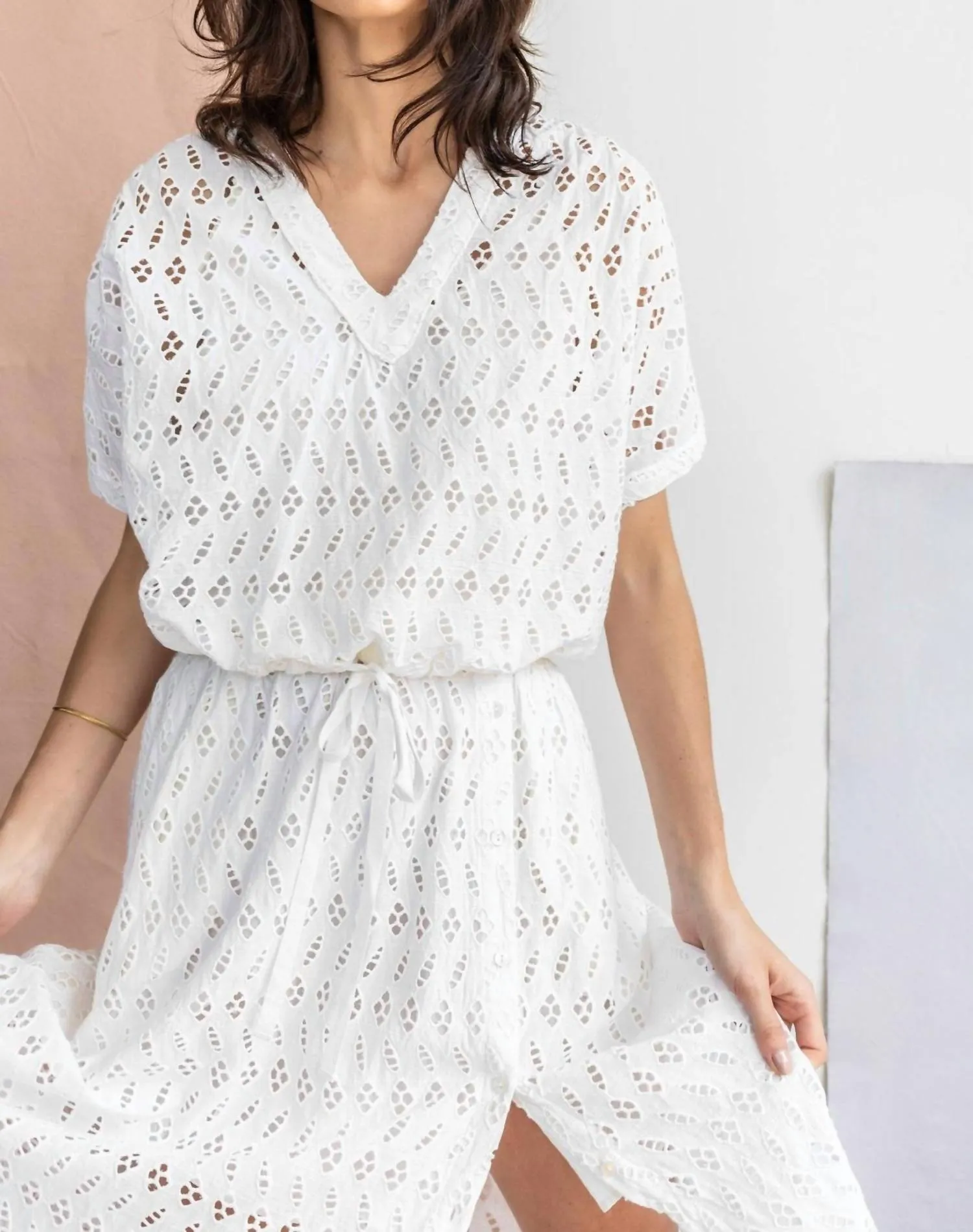 Eyelet Side Button Maxi Skirt In White