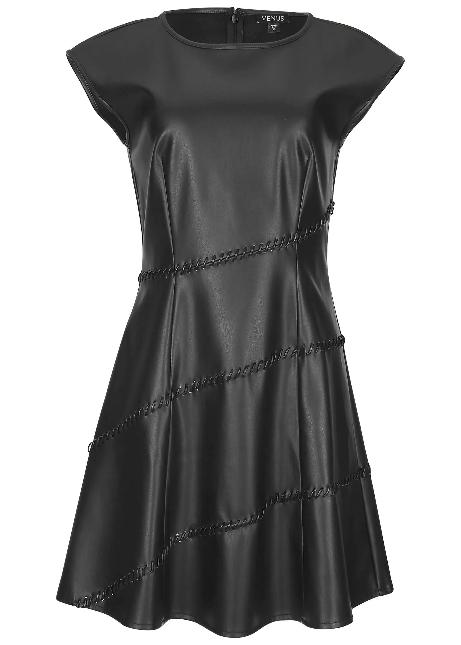 Faux Leather Mini Dress - Black