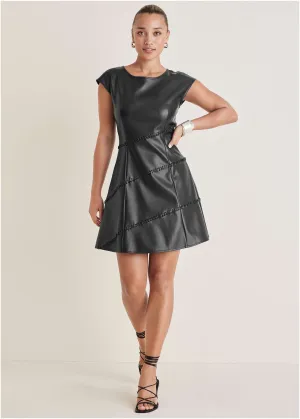 Faux Leather Mini Dress - Black