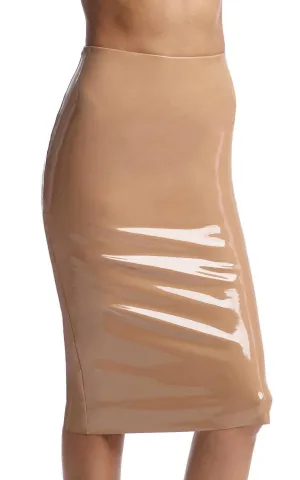 Faux Patent Leather Midi Skirt In Cocoa