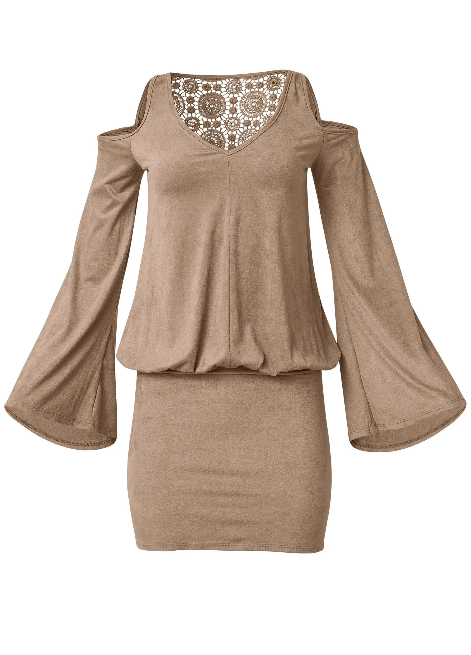 Faux-Suede Back Detail Dress - Tan