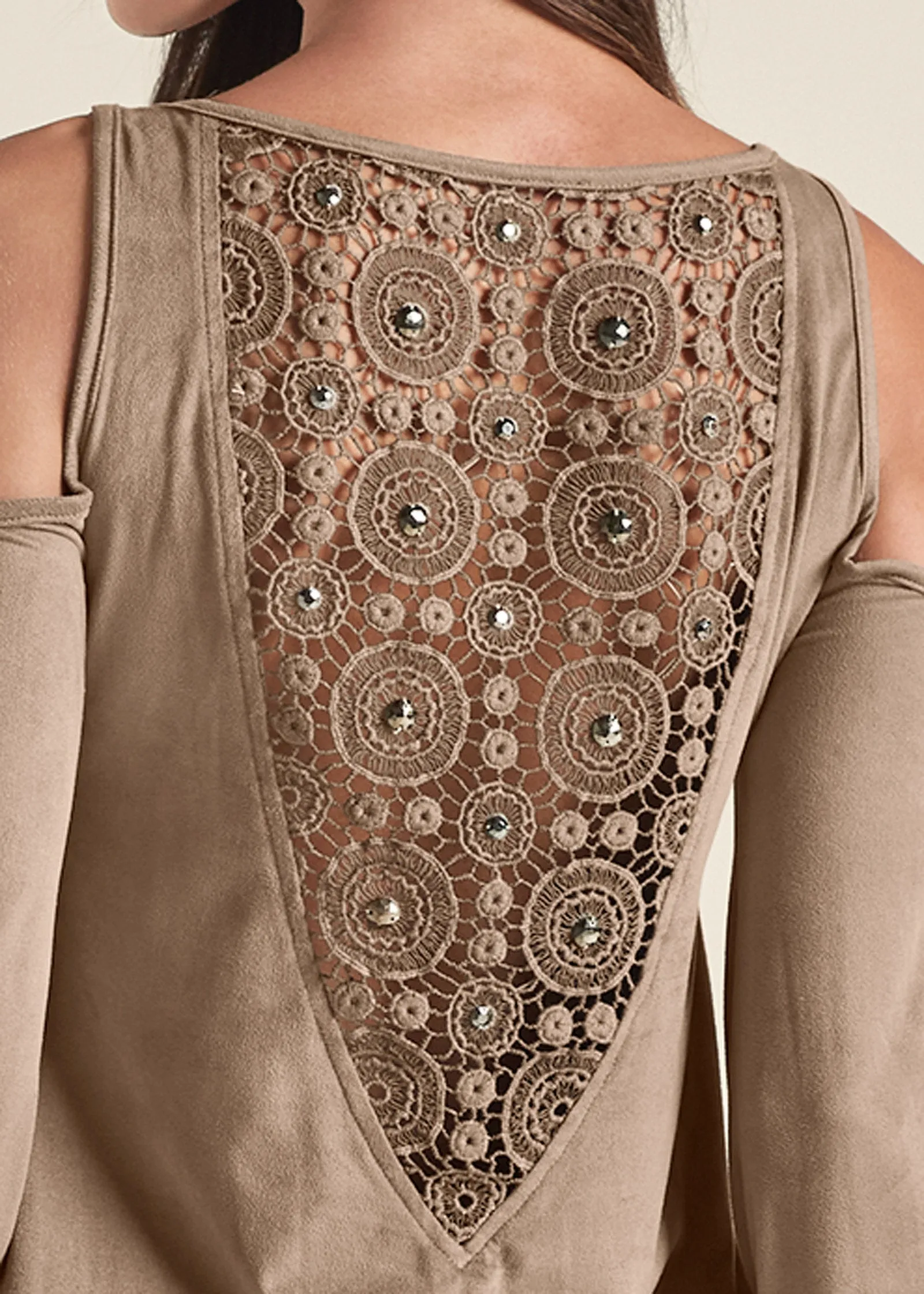 Faux-Suede Back Detail Dress - Tan