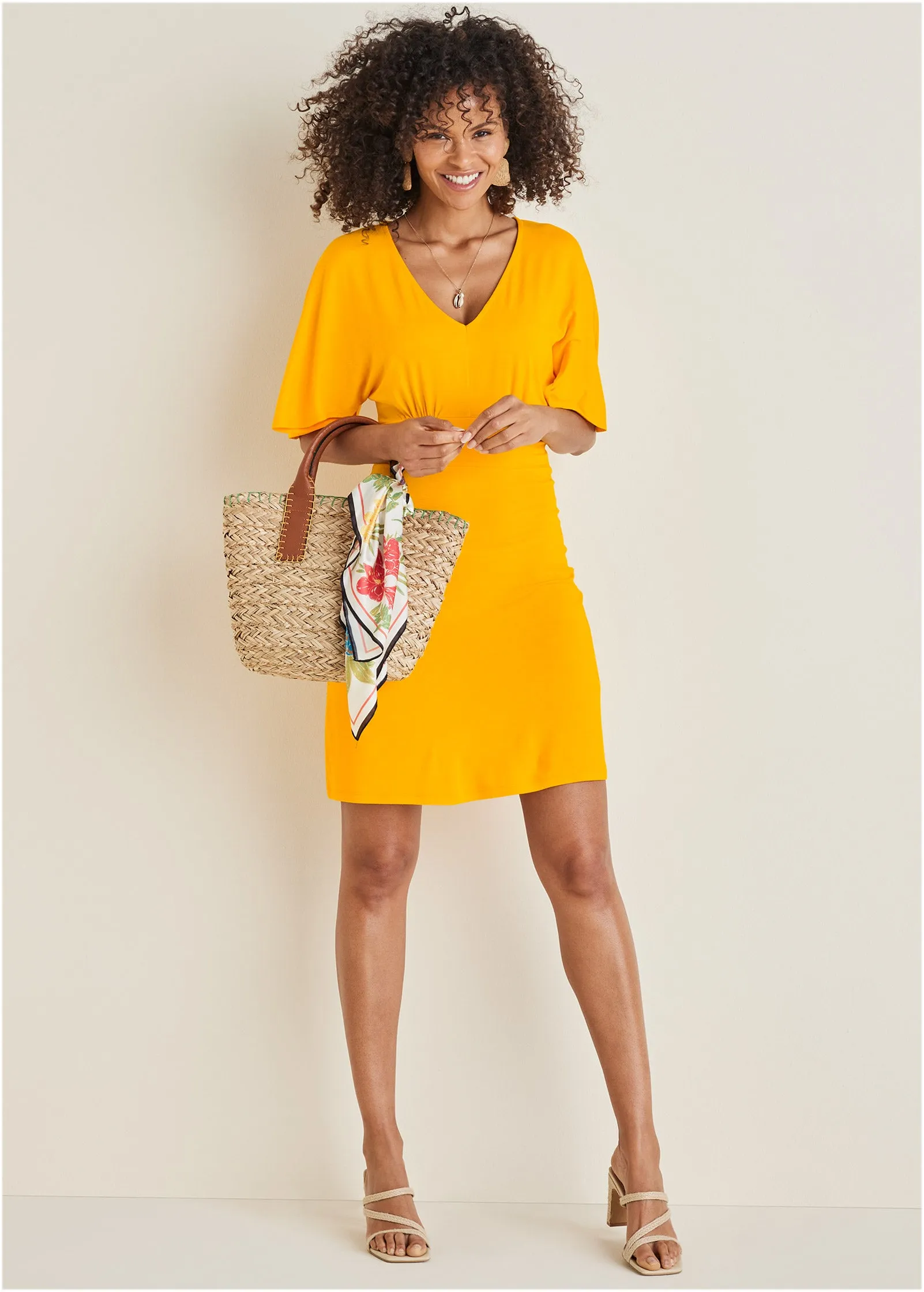 Faux Wrap Dress - Gold