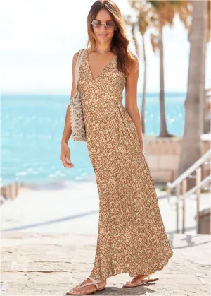 Faux Wrap Maxi Dress - Orange & White