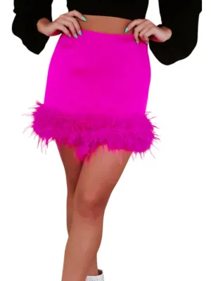 Feeling It Feather Mini Skirt In Hot Pink
