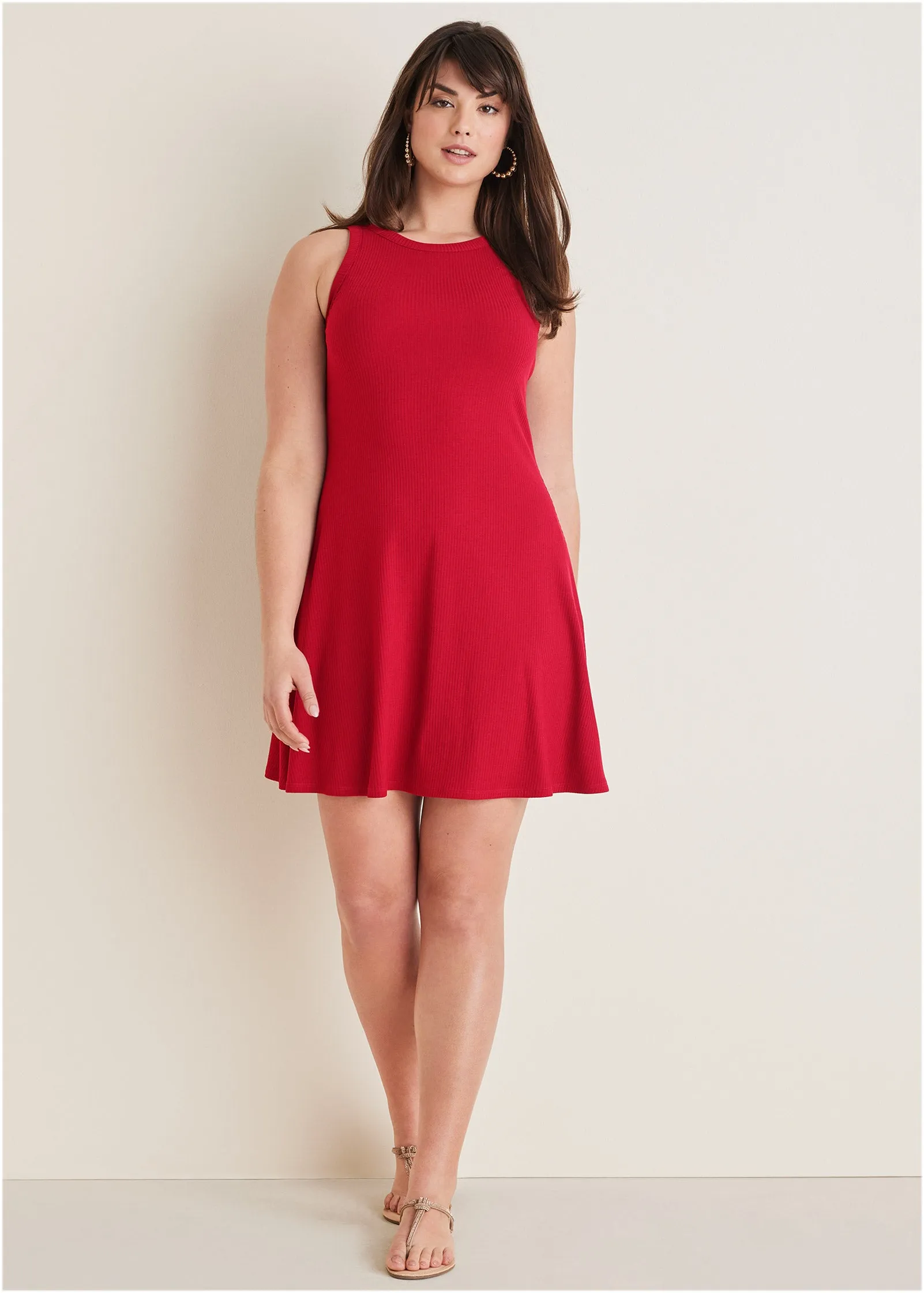 Flexrib Fit And Flare Dress - Red
