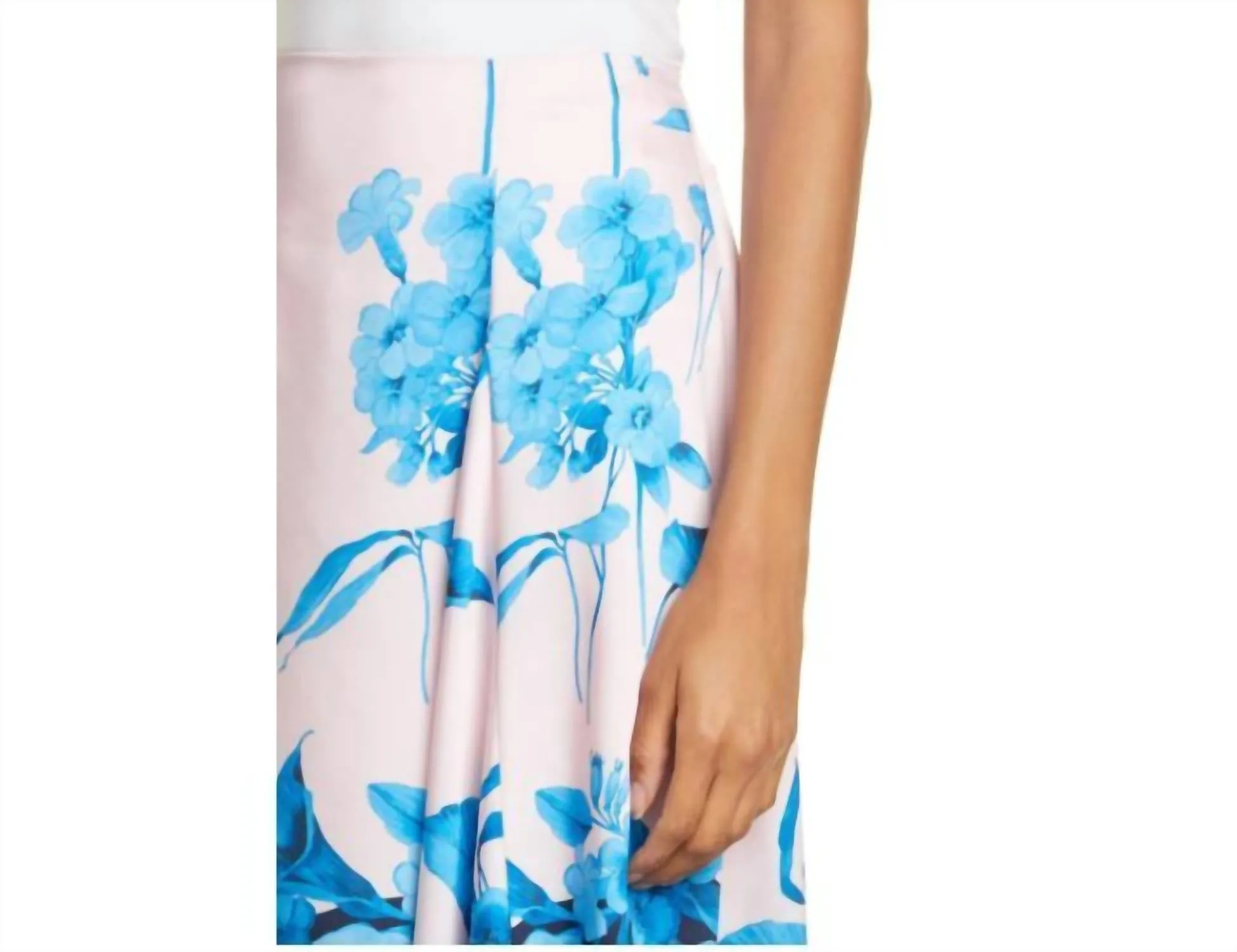 Floral Asymmetrical Satin Midi Skirt In Pink