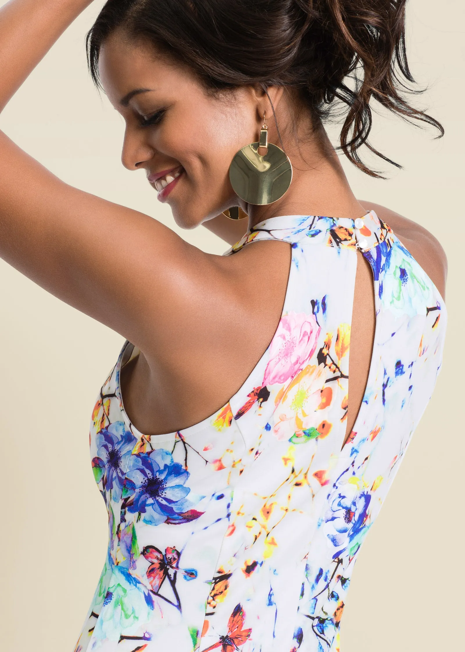 Floral Bodycon Dress - White Multi
