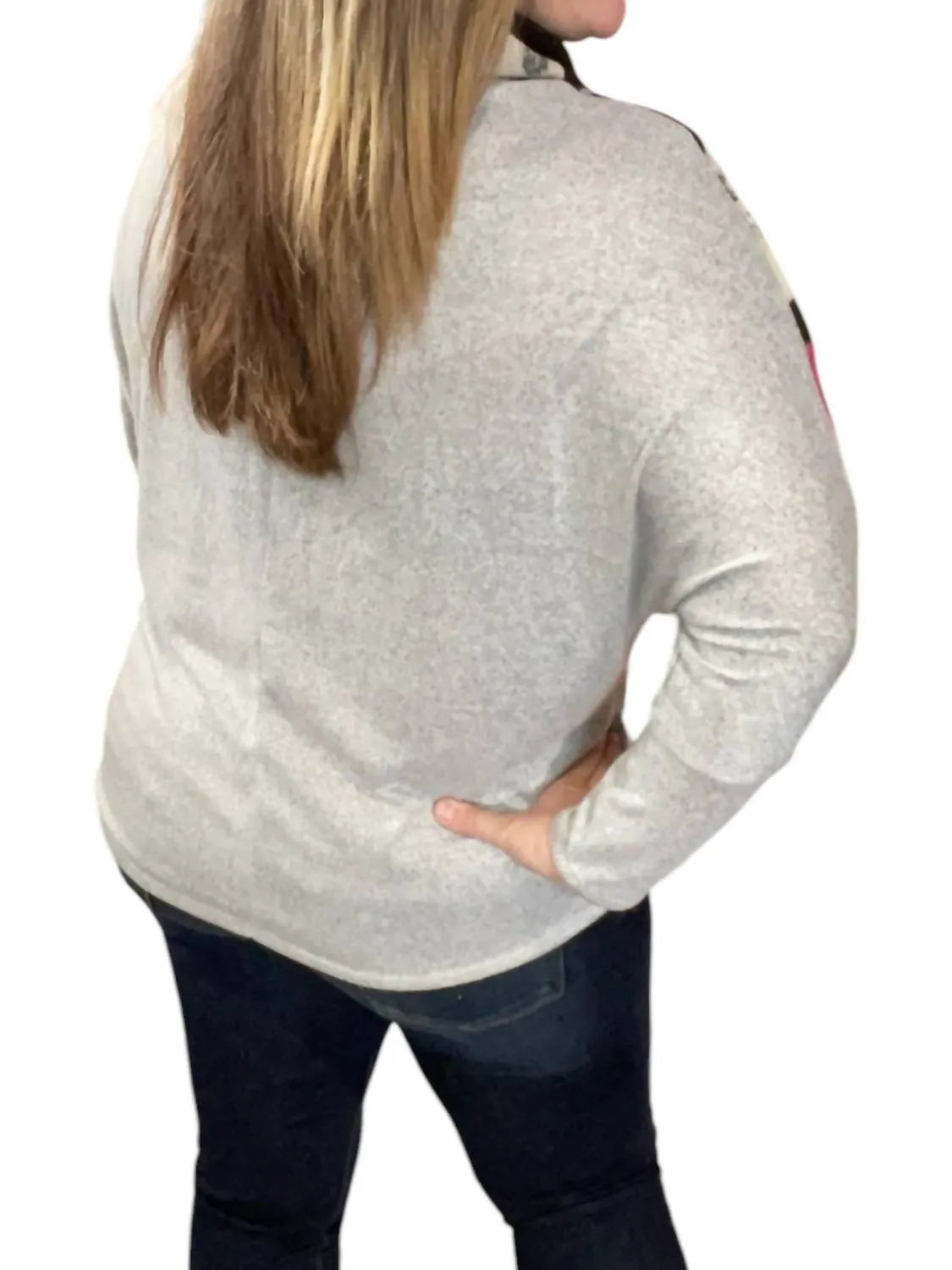 Floral Chevron Cowlneck Sweater In Black/grey