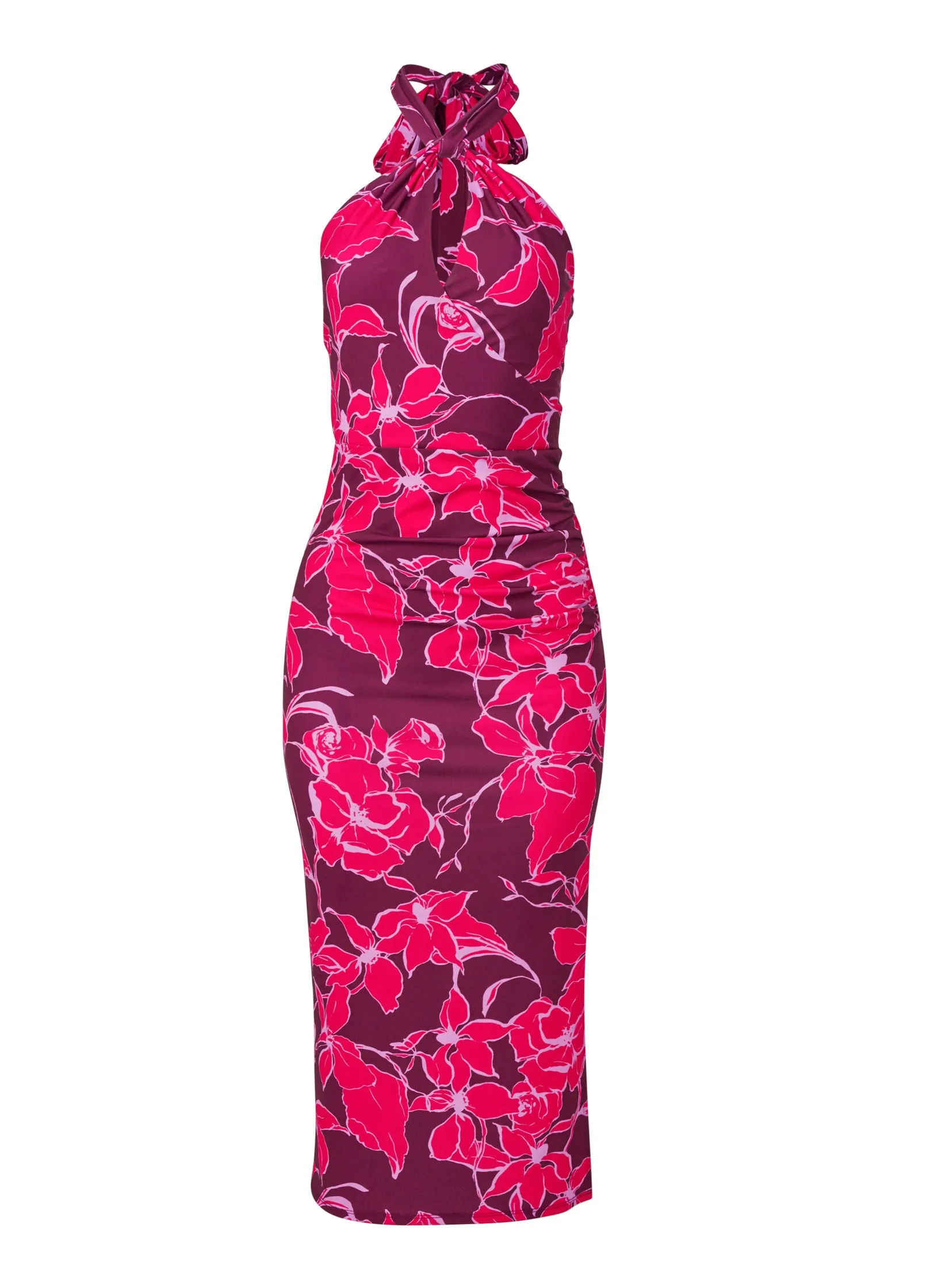 Floral Halter Bodycon Dress - Pink Multi