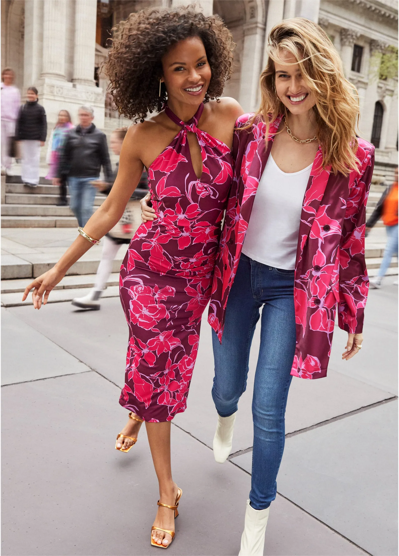 Floral Halter Bodycon Dress - Pink Multi