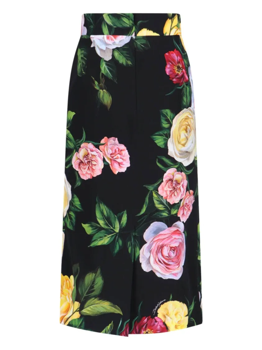 Floral Pencil Skirt  Black