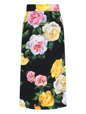 Floral Pencil Skirt  Black
