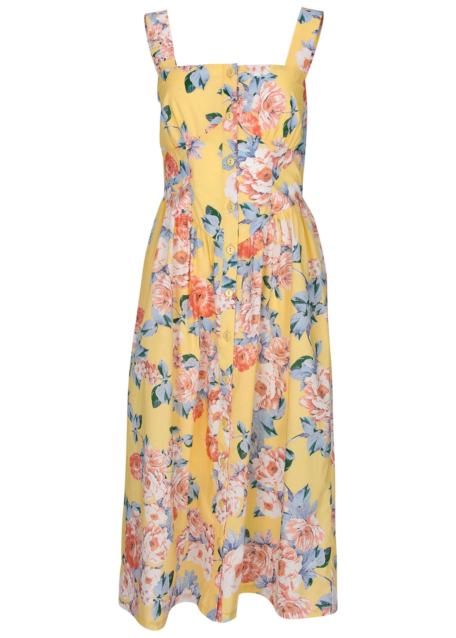 Floral Poplin Midi Dress - Custard Roses
