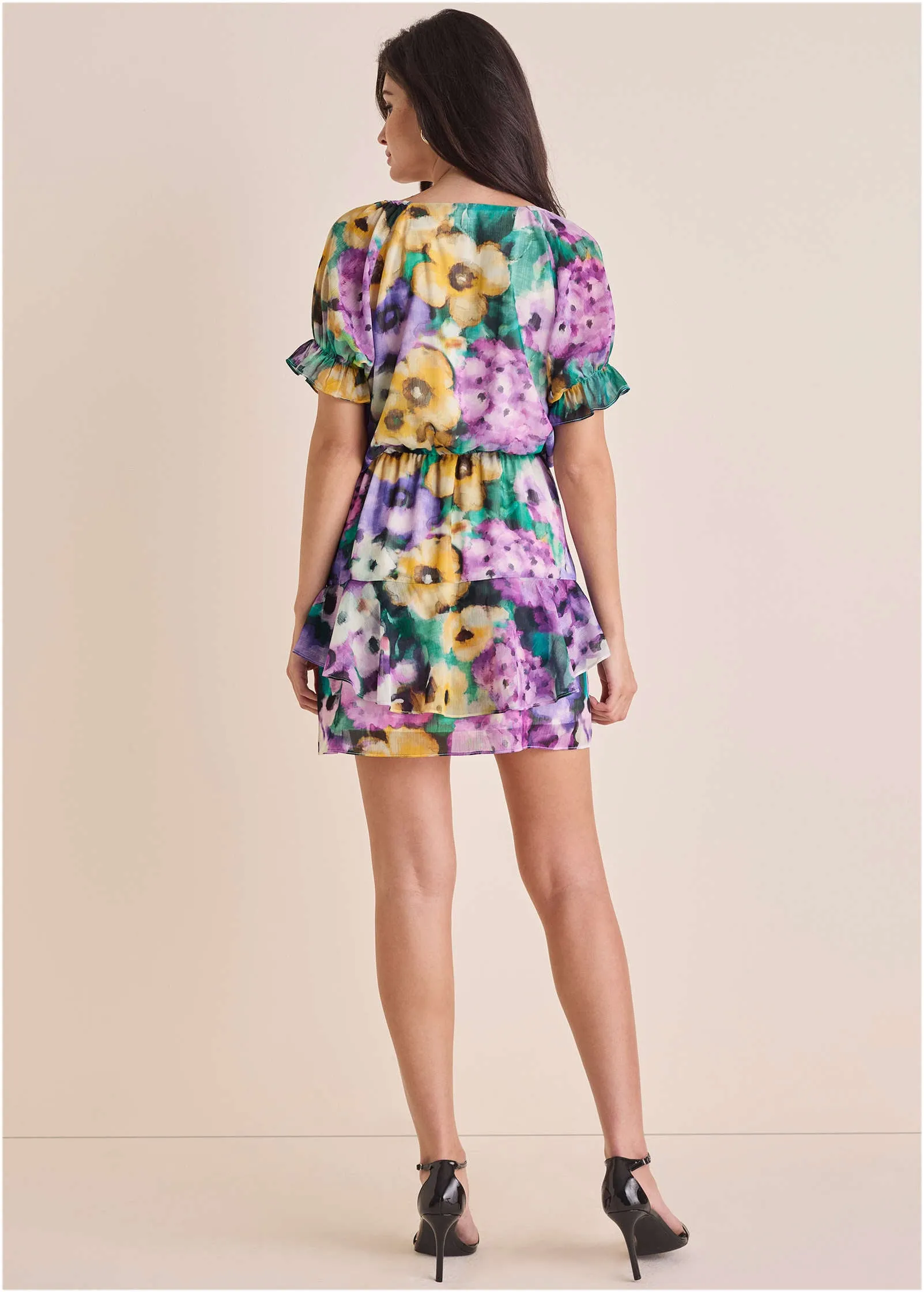 Floral Ruffle Mini Dress - Monet's Garden