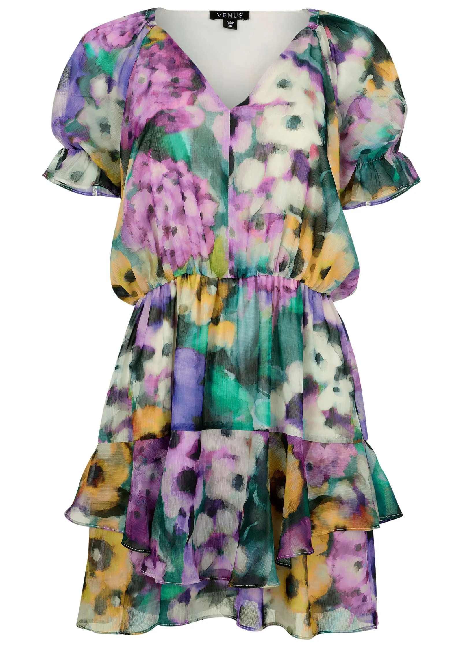 Floral Ruffle Mini Dress - Monet's Garden