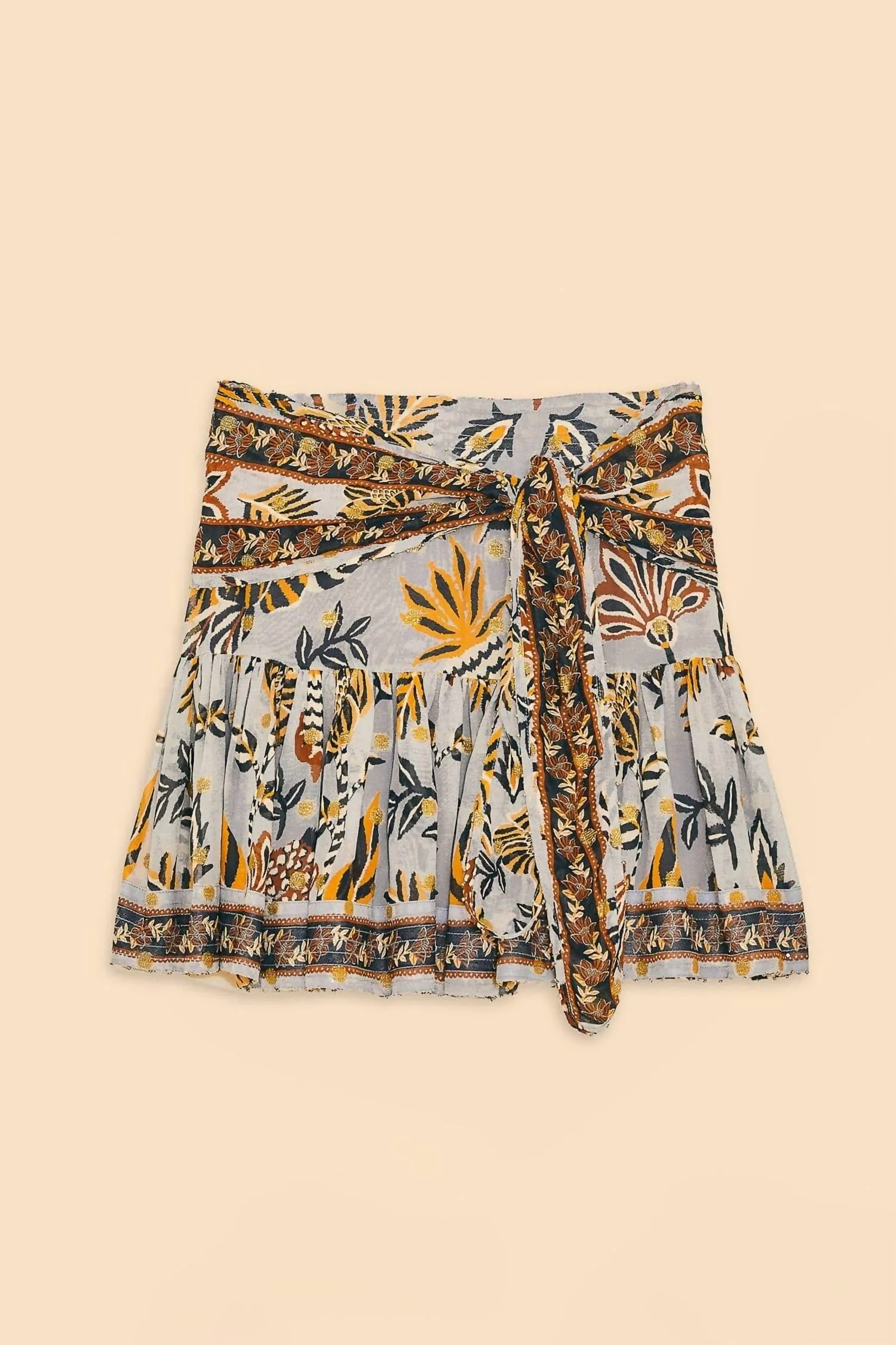 Floral Tapestry Mini Skirt In Silver