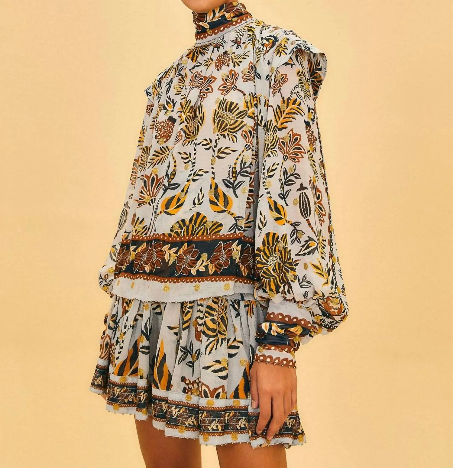 Floral Tapestry Mini Skirt In Silver