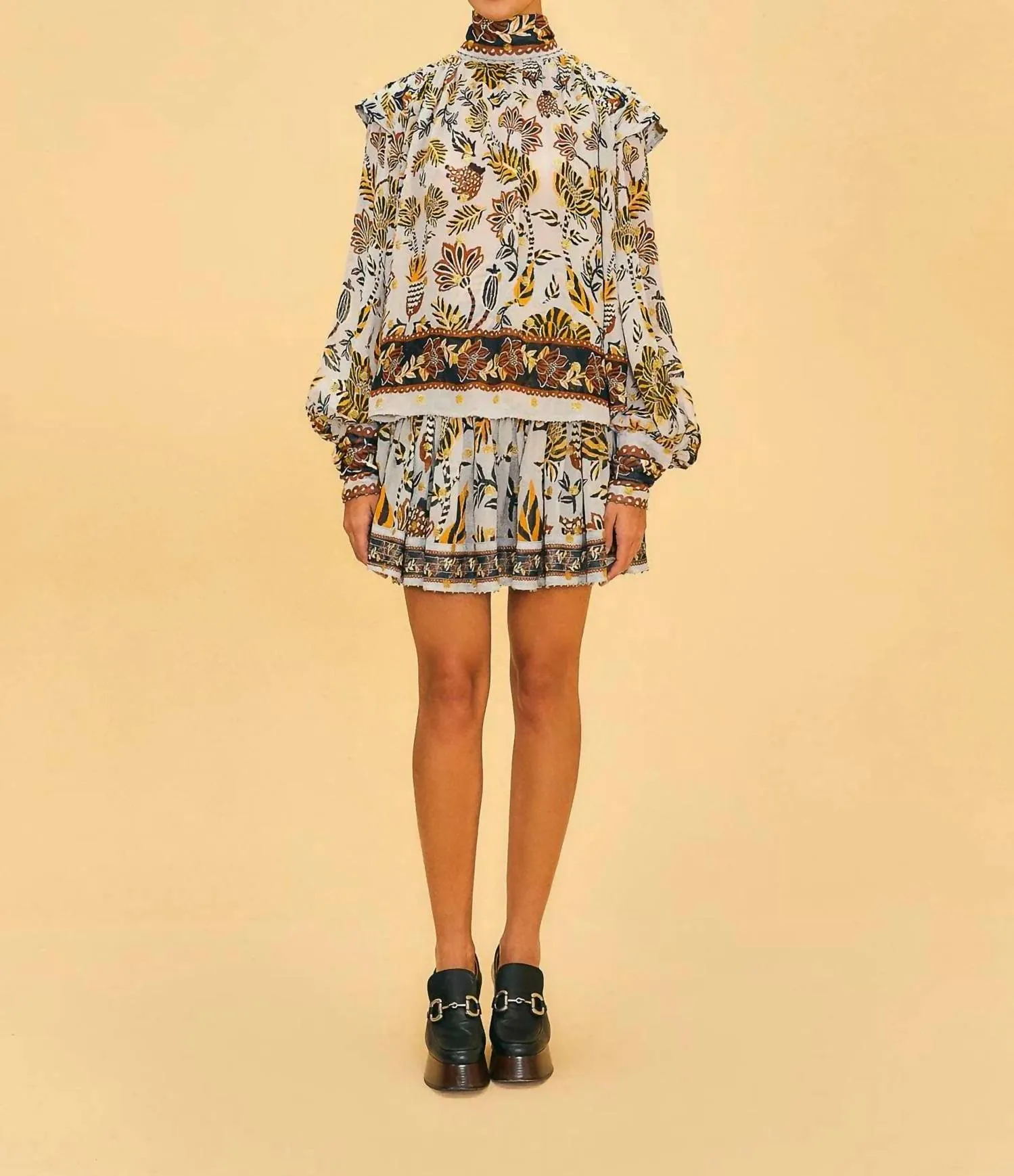 Floral Tapestry Mini Skirt In Silver
