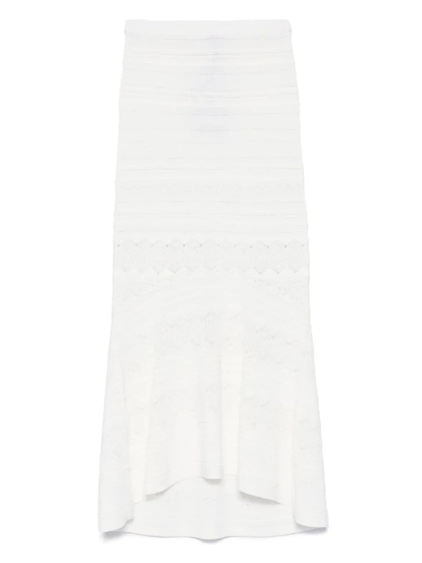 Flowing White Maxi Skirt With Pointelle Trim And Ribbed Hem