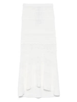 Flowing White Maxi Skirt With Pointelle Trim And Ribbed Hem