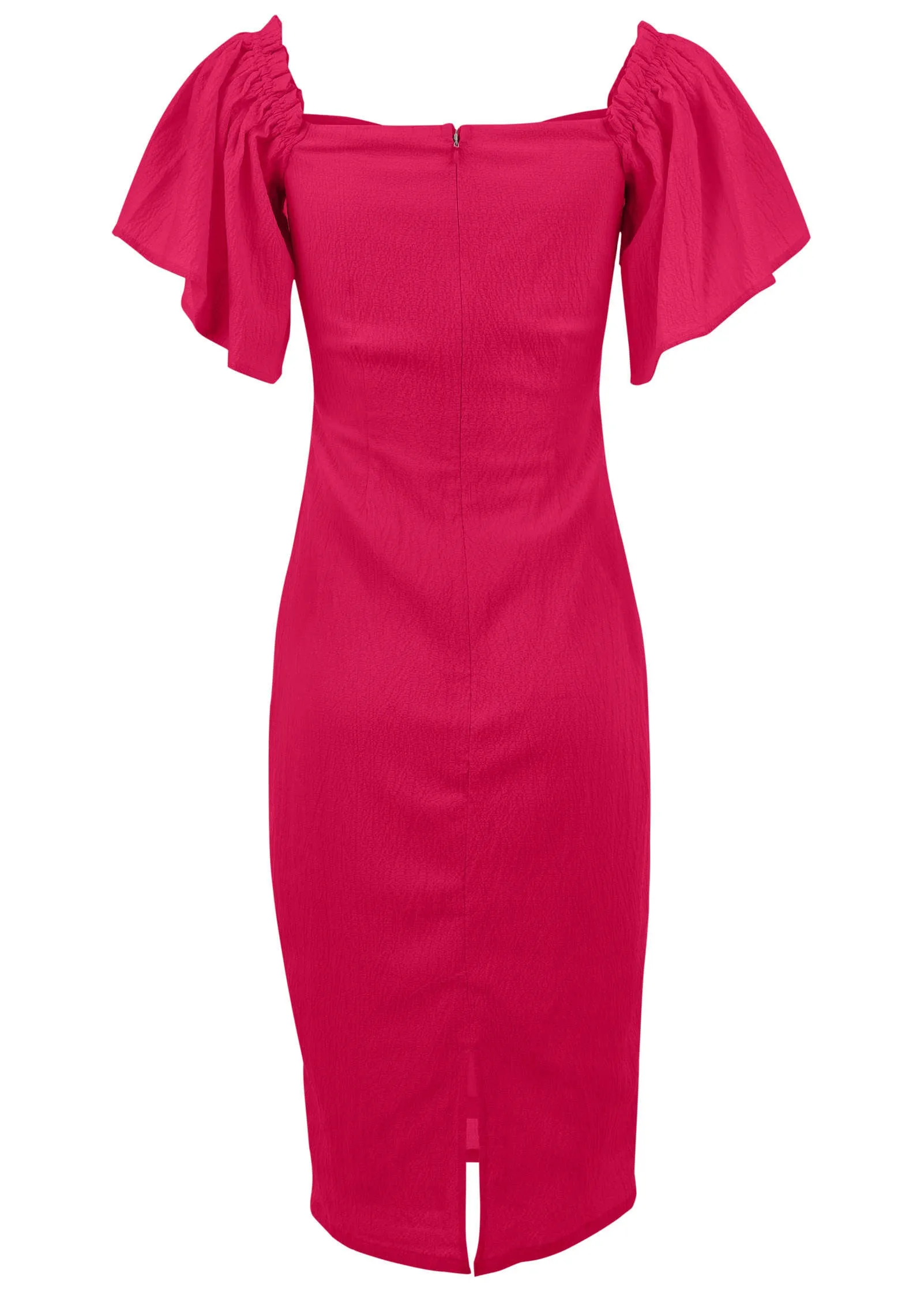 Fluted Satin Midi Dress - Dark Pink