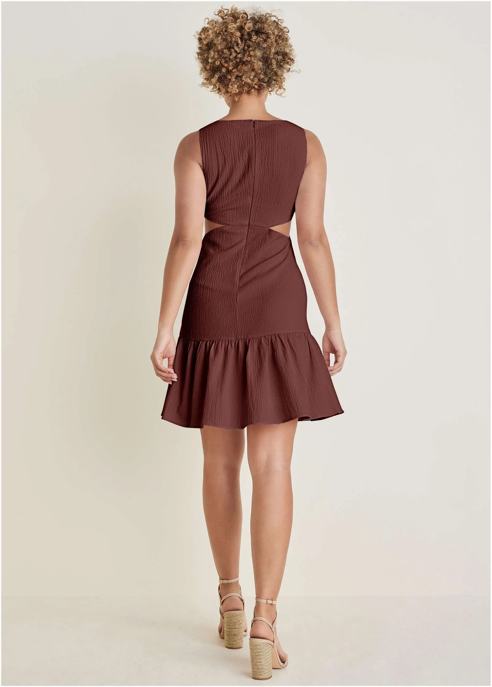 Fluted Satin Mini Dress - Auburn