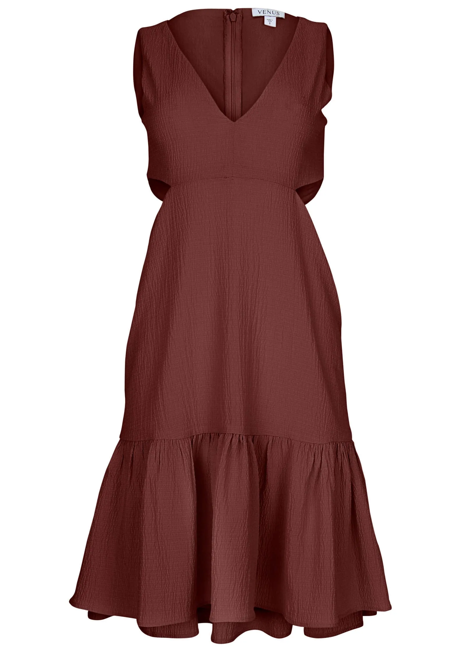 Fluted Satin Mini Dress - Auburn