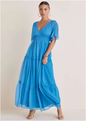 Flutter Sleeve Maxi Dress - Blue