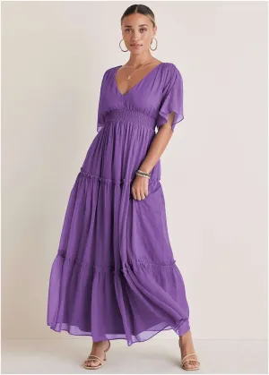 Flutter Sleeve Maxi Dress - Cattleya Orchid