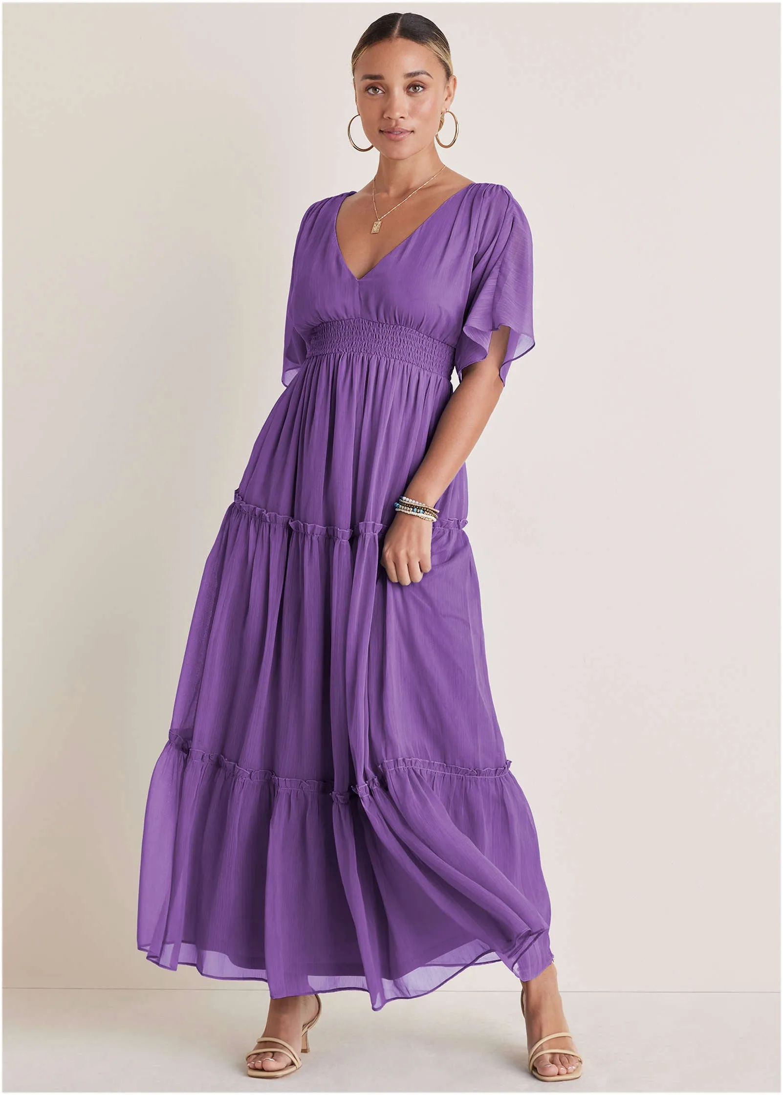 Flutter Sleeve Maxi Dress - Cattleya Orchid
