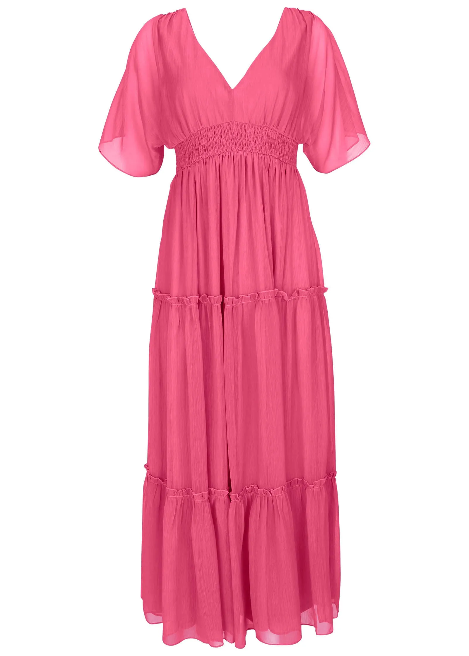 Flutter Sleeve Maxi Dress - Hot Pink