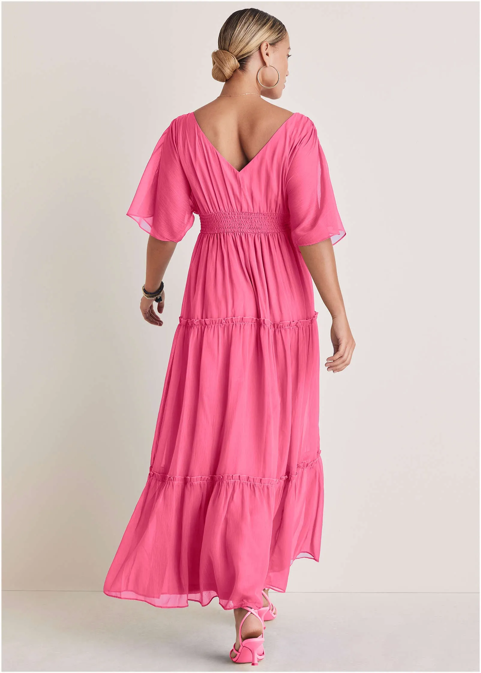 Flutter Sleeve Maxi Dress - Hot Pink